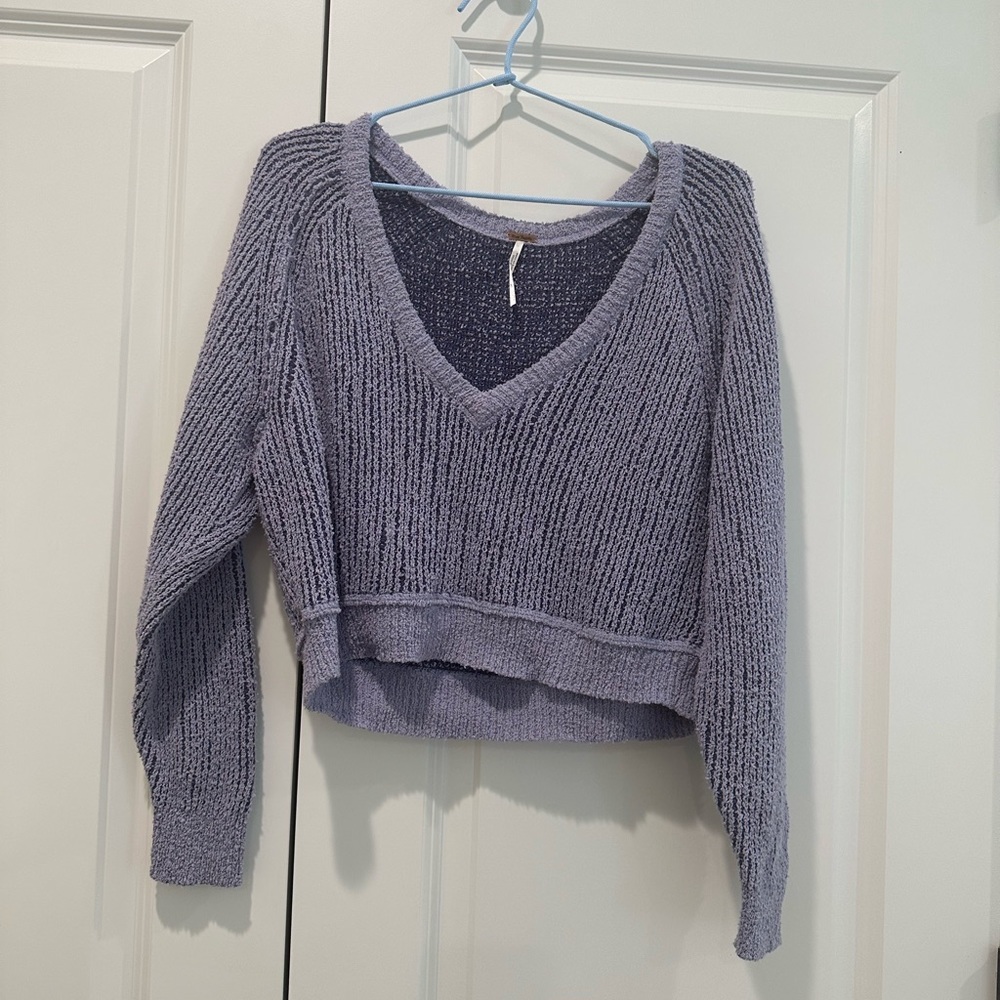 Free People High Low V-Neck Sweater Lavender Cropped